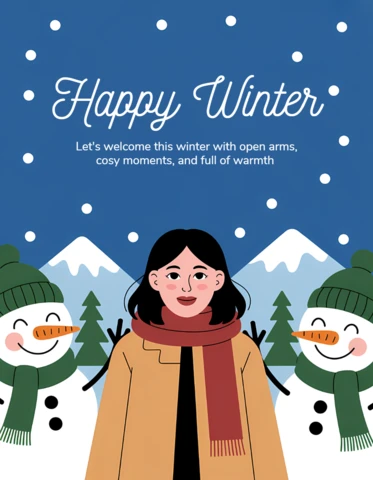 Template de cartão de saudação de inverno com bonecos de neve e design aconchegante