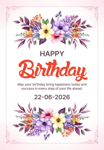 Plantilla de diseño de tarjeta de cumpleaños floral con flores en acuarela para celebraciones.