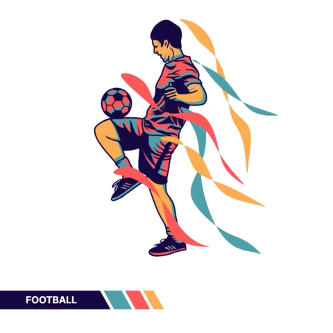 Voetballer spelen bal poster ontwerpsjabloon