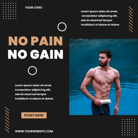 Bez bólu nie ma zysku fitness center szablon postu w mediach społecznościowych