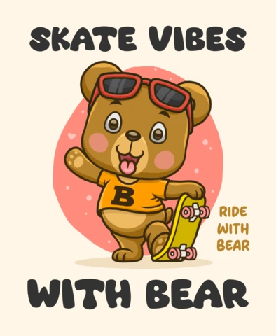 Skate vibes plantilla de diseño de osos para ropa divertida
