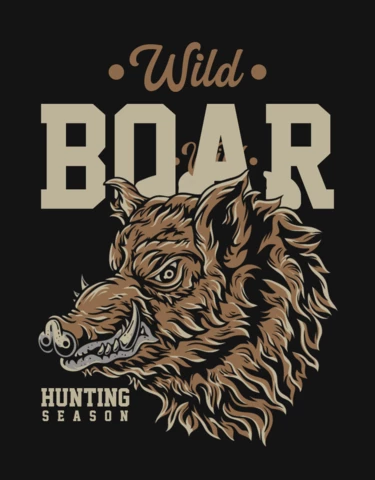 Wild Board Hunting Season Vintage T-shirt Design Template