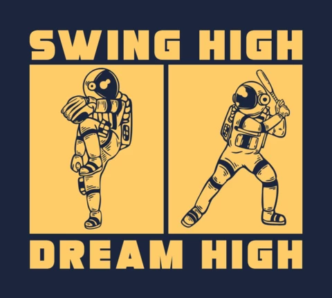 Astronaut Playing Baseball Vintage T-shirt Design Template