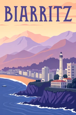 Vintage Biarritz Landscape Design Template for Travel Posters