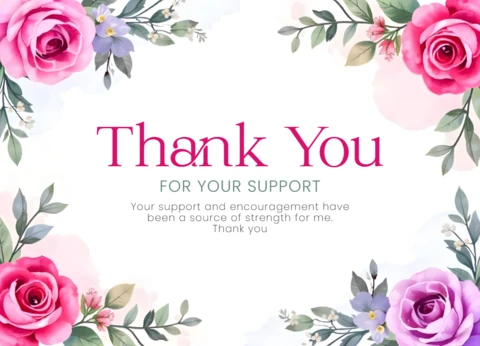Charming Pastel Rose Floral Frame Thank You Card Template