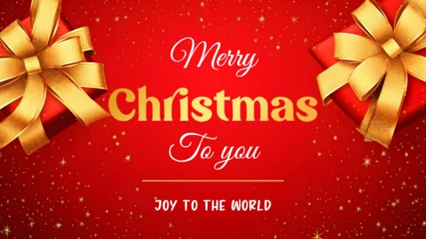 Joy To The World Festive Red and Gold Christmas Greeting Card Template