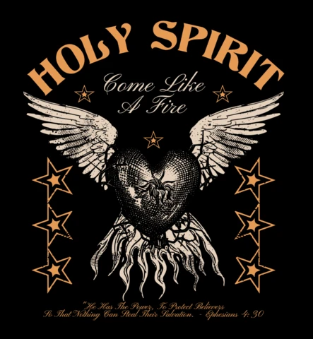 HOLY SPIRIT Christian with Fiery Heart, Wings, and Ephesians 4:30 Scripture T-Shirt Design Template