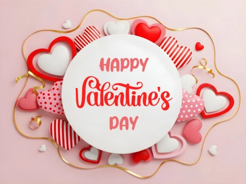 Pink Valentine's Day 3D Heart Design Template for Greeting Cards
