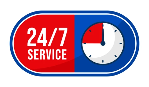 24-7 service stopwatch label logo ontwerpsjabloon