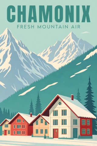 Retro Mountain Landscape Design Template for Travel Posters