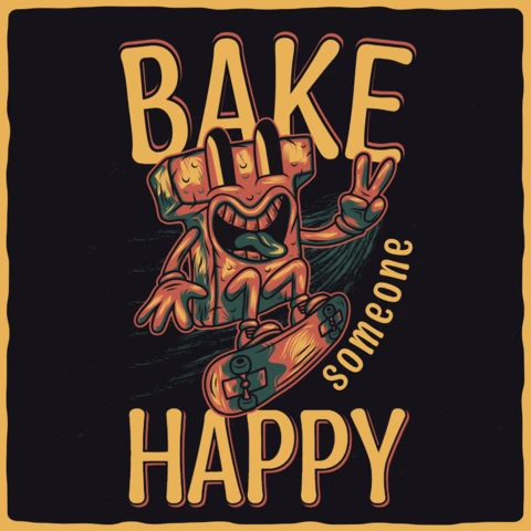 Bake Someone Happy Funny Cupcake On Skateboard T-Shirt Design Template