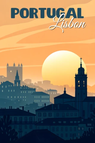 Lissabon Portugal vintage ontwerp sjabloon voor reisposters