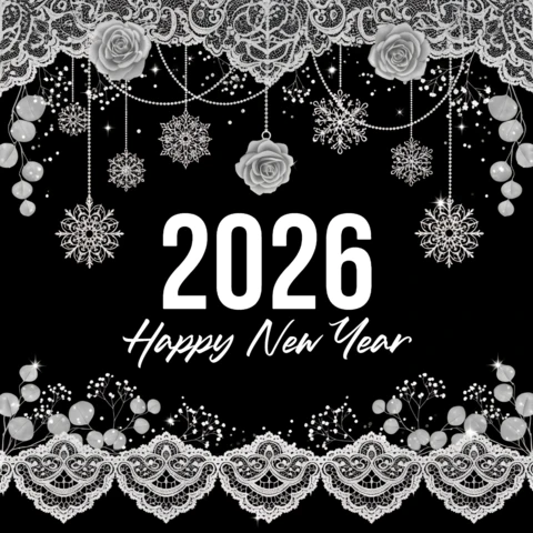 Elegant New Year Celebration Template with Lace and Floral Design for Greeting Cards