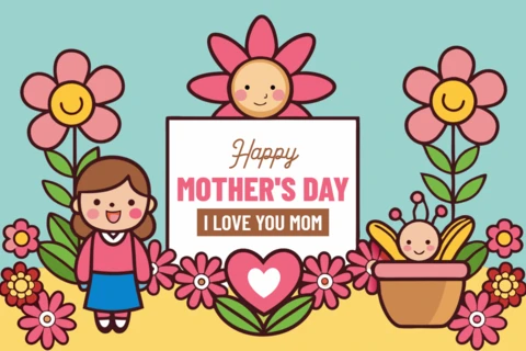 Feliz día de la madre linda plantilla de diseño de dibujos animados para felicitaciones personalizadas