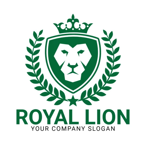 Modello di logo del re reale con testa di leone