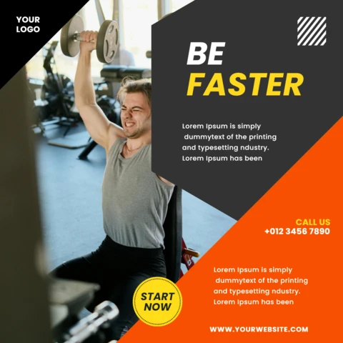 Plantilla geométrica de diseño de post promocional de gimnasio en redes sociales