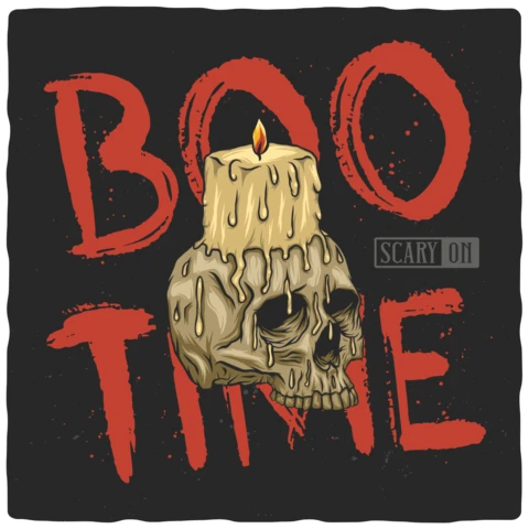 Boo Time Candle On A Skull T-shirt Design Template