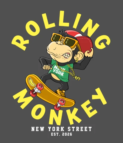 Rolling Monkey Skateboard Design Template for Urban Apparel