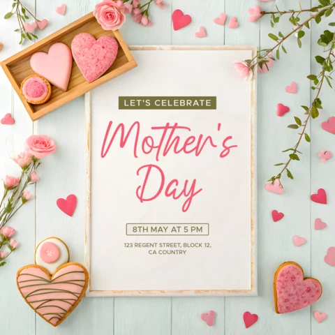 Charming Mother's Day Celebration Design Template with Floral and Sweet Treats Theme