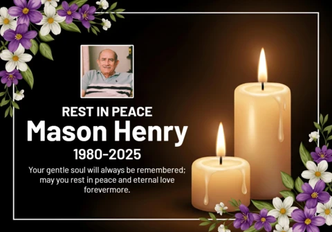 Affiche de condoléances repos en paix hommage avec des fleurs violettes et modèle de texte de sympathie