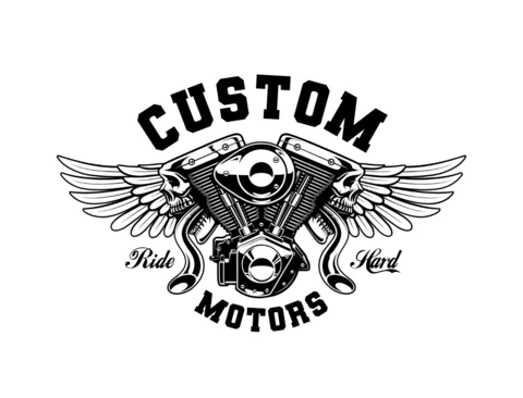 Modelo de design de camiseta de motor vintage de motocicleta com asas