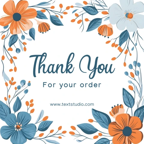 Plantilla de diseño de agradecimiento floral en azul y naranja vibrante