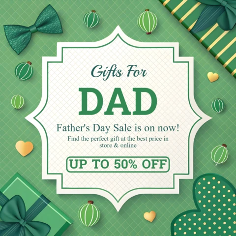 Modelo de design de venda para o Dia dos Pais: promoção de presente verde elegante para o pai