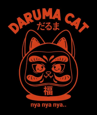 Illustration numérique de chat Daruma, chat porte-bonheur japonais, modèle de design de t-shirt.