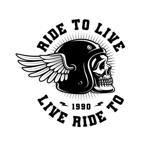 Modelo de design de camiseta de caveira de motociclista com capacete e asa