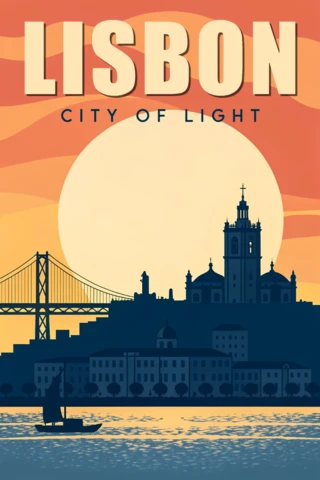 Lisbon City of Light Retro Design Template for Travel Posters