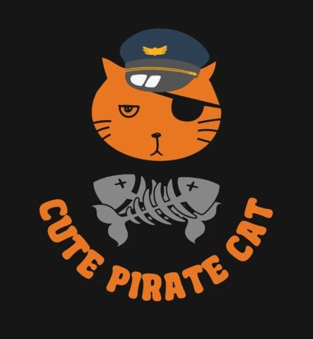 Cute Pirate Cat T-Shirt Design Template
