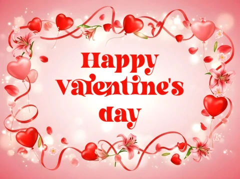 Valentine's Day Heart Floral Design Template for Greeting Cards