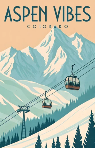 Vintage Mountain Design Template for Aspen Vibes Poster