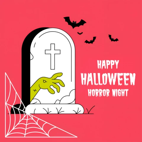 Spooky Halloween Graveyard Flat Design for Party Invitations and Merch Template