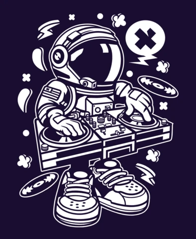 Disc Jockey Cosmonaut Cartoon Character T-shirt Design Template