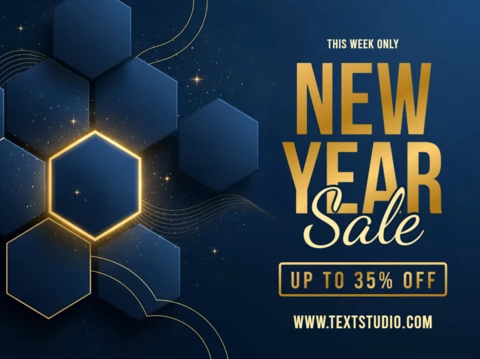 Neujahrsverkaufs-Promotionsvorlage mit Sechseckdesign für Flyer