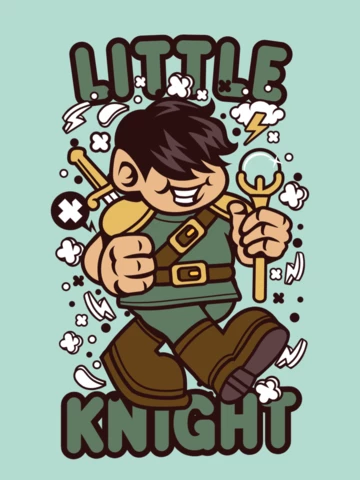 Modello di disegno di t-shirt colorato cartone animato piccolo cavaliere