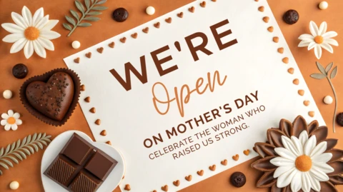 Charming Mother's Day Open Sign Template – Floral and Sweet Treats Design