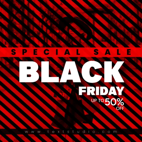 Black and Red Striped Black Friday Special Sale Instagram Post Template