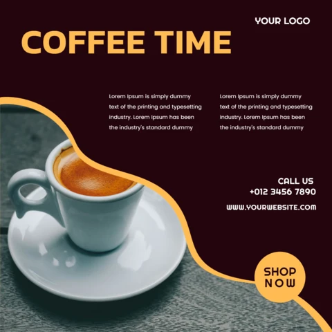 Plantilla de diseño de publicación en redes sociales para promocionar la hora del café