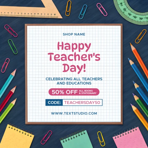 Happy Teacher's Day Editable Template Design - Colorful School Supplies Theme