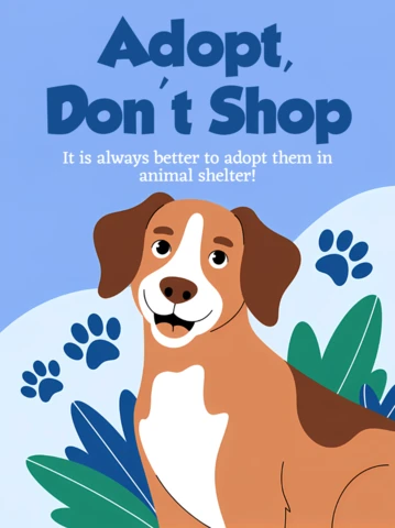 Modèle d'affiche d'adoption de chien ludique avec un design fantaisiste pour sensibiliser aux refuges pour animaux