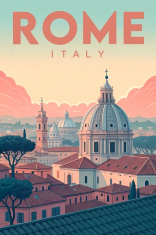 Vintage illustratie ontwerpsjabloon van Rome, Italië voor reisposters