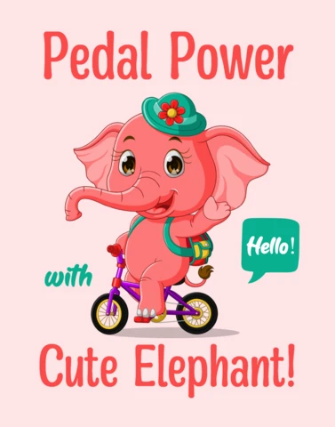 Pedal Power Cute Elephant Design Template for Kids Apparel