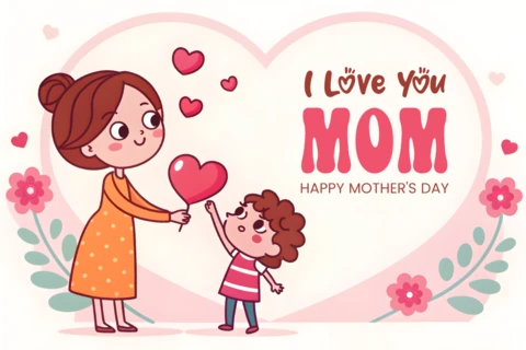 Cute Whimsical Mother's Day Card Design Template - I Love You Mom