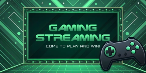 Gaming Streaming Design Template with Controller and Neon Elements
