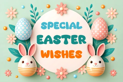 Playful Easter Wishes Design Template: Colorful 3D Floral and Bunny Theme