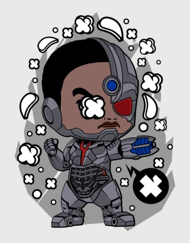 Plantilla de diseño de camiseta de cultura pop con personaje de dibujos animados de cyborg