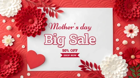 Red Floral Mother's Day Sale Template Design - Editable Promotional Banner