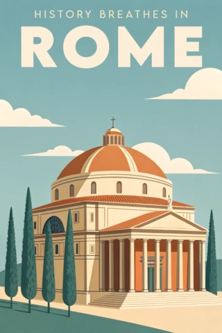 Retro ontwerpsjabloon voor poster van Romeinse bezienswaardigheid